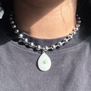 Silver ball chain Necklace White Teardrop quartz rhinestone CZ gem charm pendant